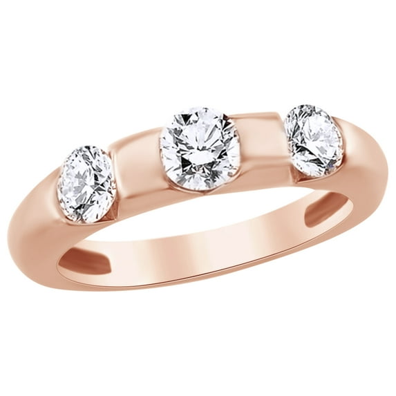 AFFY White Natural Diamond Three Stone Anniversary Band Ring in 14k Rose Gold (1.2 Cttw) Ring Size : 7.5