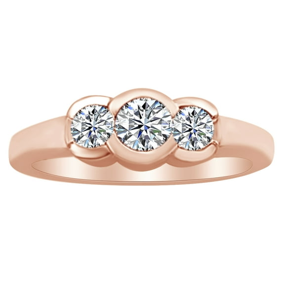 AFFY White Natural Diamond Three Stone Anniversary Band Ring in 14k Rose Gold Ring Size : 13