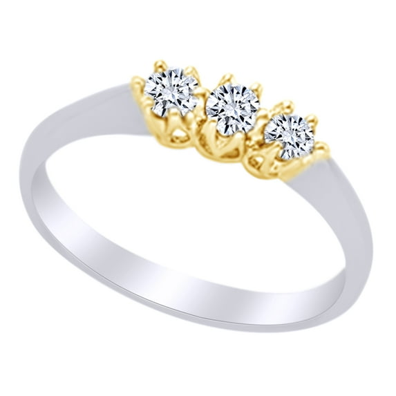 AFFY 0.33CT White Natural Diamond Three Stone Anniversary Band Ring 14K Solid White Gold-9.5