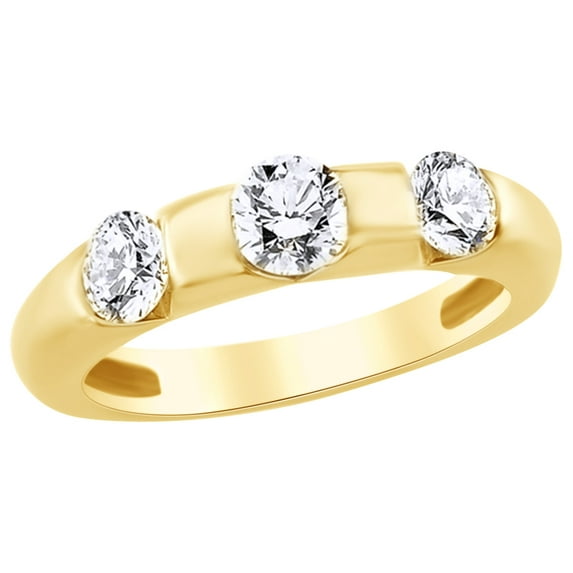 AFFY White Natural Diamond Three Stone Anniversary Band Ring in 14k Yellow Gold (1.2 Cttw) Ring Size : 13.5