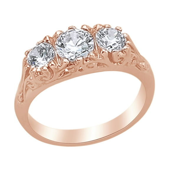 AFFY White Natural Diamond Three Stone Anniversary Ring in 14k Rose Gold (0.75 Cttw) Ring Size : 7.5