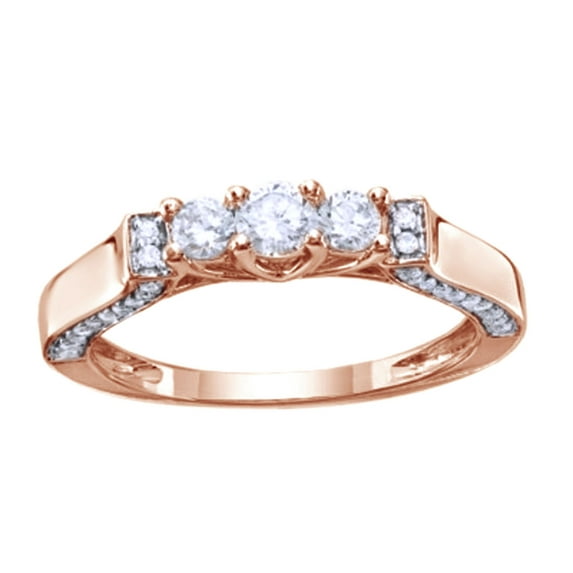 AFFY White Natural Diamond Three-Stone Band Ring In 10k Rose Gold (0.5 Cttw)