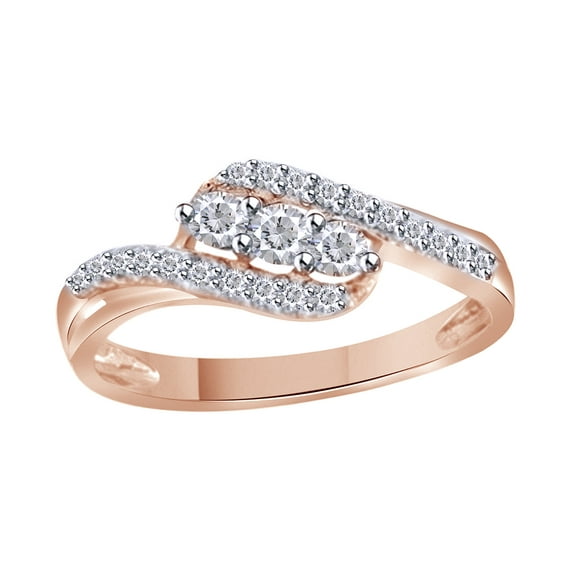 AFFY White Natural Diamond Three-Stone Bypass Promise Ring In 10k Rose Gold (0.25 Cttw)