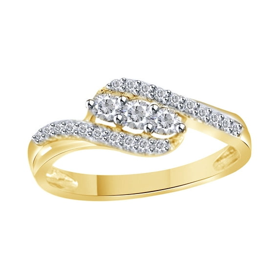 AFFY White Natural Diamond Three-Stone Bypass Promise Ring In 10k Yellow Gold (0.25 Cttw)