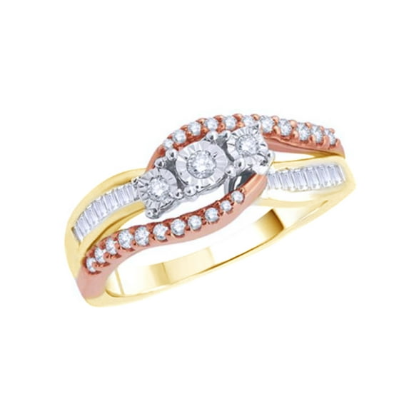 AFFY White Natural Diamond Three-Stone Bypass Ring In 10k Yellow Gold (0.38 Cttw)