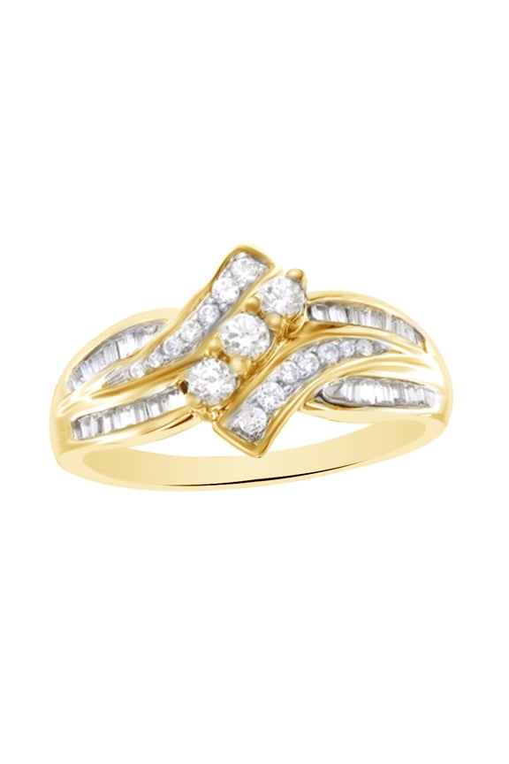 White Natural Diamond Three-Stone Bypass Ring In 10k Yellow Gold (0.5 Cttw)