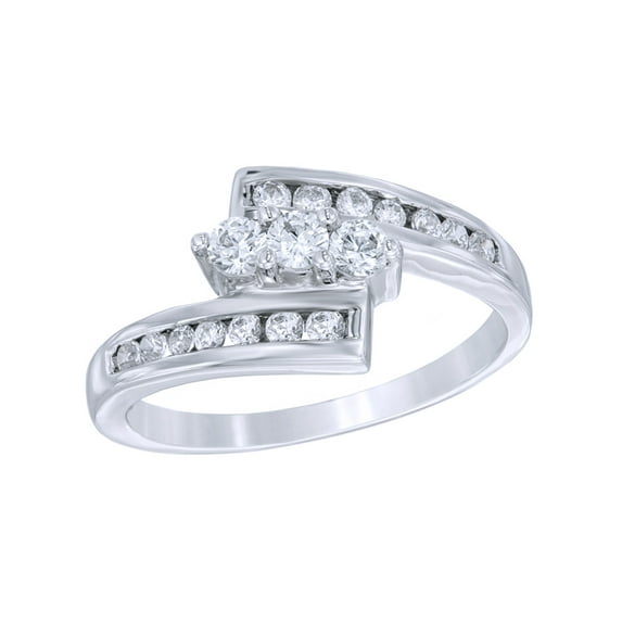 White Natural Diamond Three Stone Bypass Ring in 10k Solid Gold (0.5 Cttw)