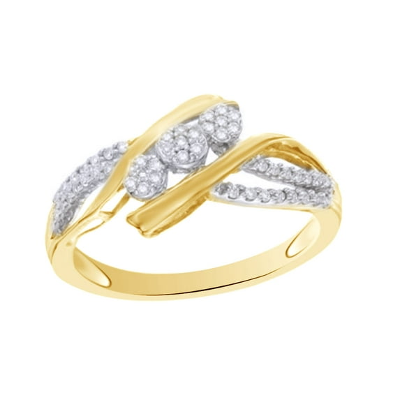 AFFY White Natural Diamond Three-Stone Cluster Slant Ring In 10k Yellow Gold (0.2 Cttw)