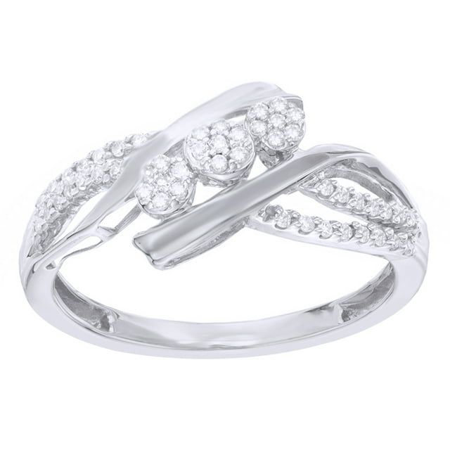AFFY White Natural Diamond Three Stone Cluster Slant Ring in 10k White Gold