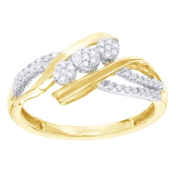 AFFY White Natural Diamond Three Stone Cluster Slant Ring in 10k Yellow Gold