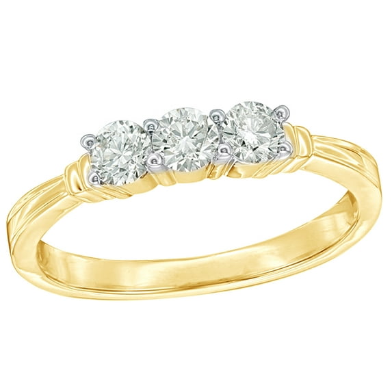 AFFY White Natural Diamond Three Stone Collar Engagement Ring in 10k Yellow Gold