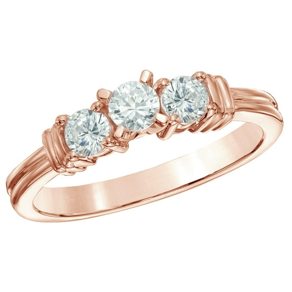 AFFY White Natural Diamond Three Stone Collar Ring in 10k Rose Gold By
