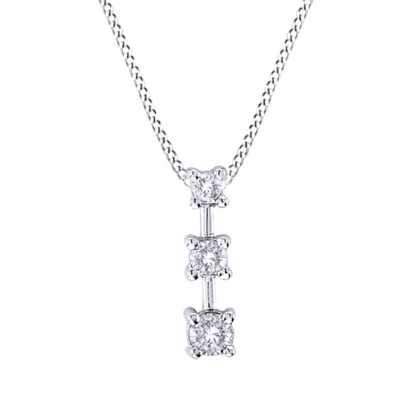 AFFY White Natural Diamond Three Stone Drop Pendant Necklace in 14K Solid White Gold