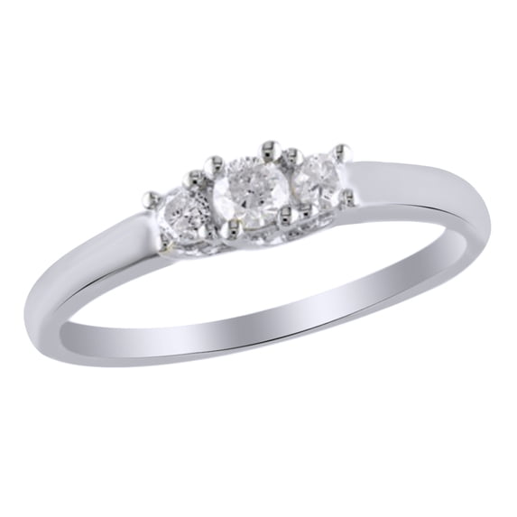 AFFY White Natural Diamond Three Stone Engagement Ring In 10k White Gold (0.25 Cttw)