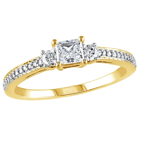 AFFY White Natural Diamond Three Stone Engagement Ring in 10K Yellow Gold (0.5 cttw)