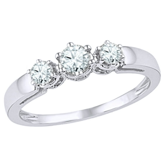 AFFY White Natural Diamond Three Stone Engagement Ring in 10k White Gold
