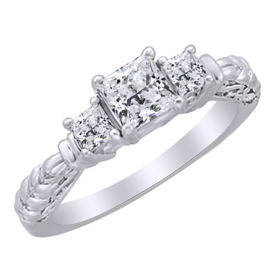 AFFY White Natural Diamond Three Stone Engagement Ring in 14k White Gold (1.13 Cttw) Ring Size : 4