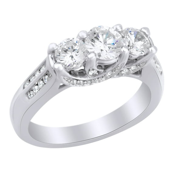 AFFY White Natural Diamond Three Stone Engagement Ring in 14k White Gold (1 Cttw) Ring Size - 8.5
