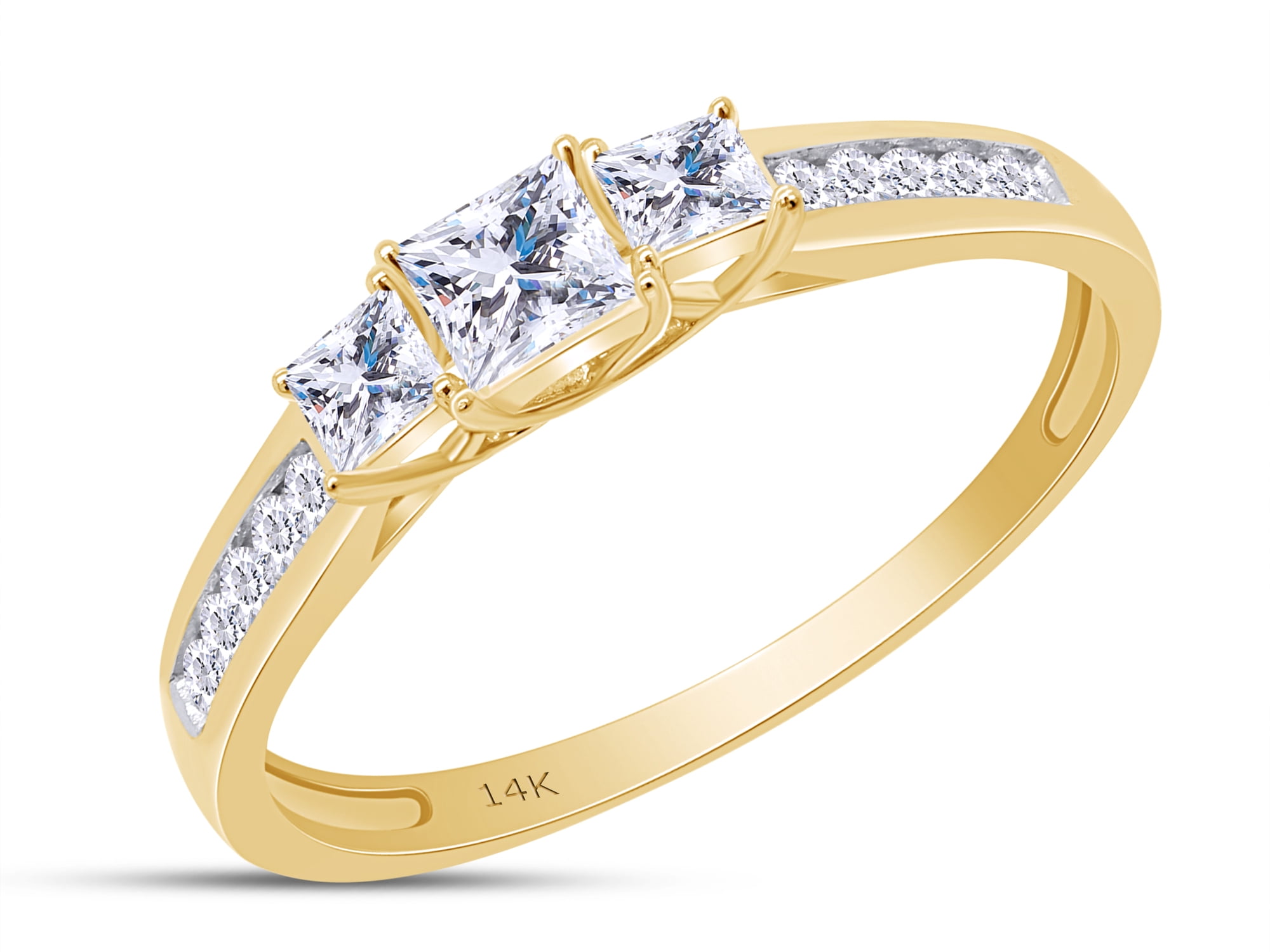 AFFY White Natural Diamond Three Stone Engagement Ring in 14k Yellow ...