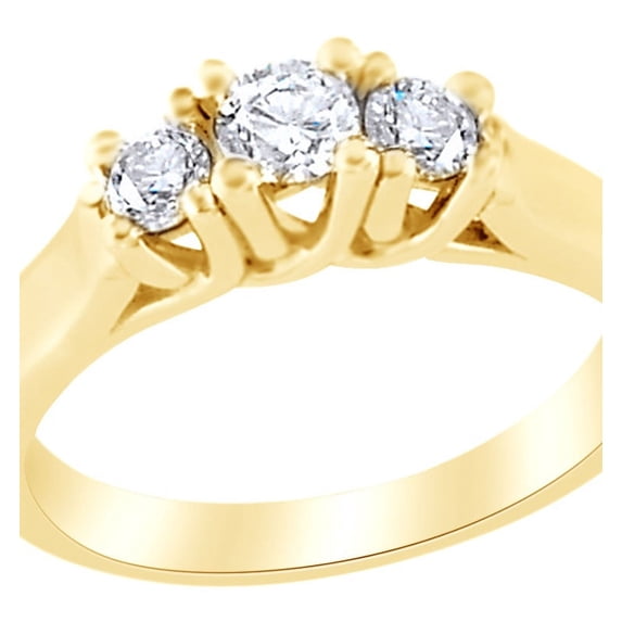 AFFY White Natural Diamond Three Stone Engagement Ring in 14k Yellow Gold Ring Size : 14