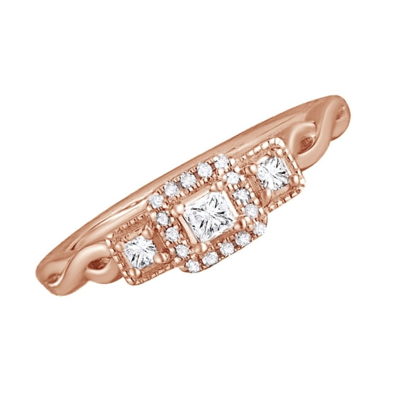 AFFY White Natural Diamond Three-Stone Fashion Ring In 10k Rose Gold (0.2 Cttw)