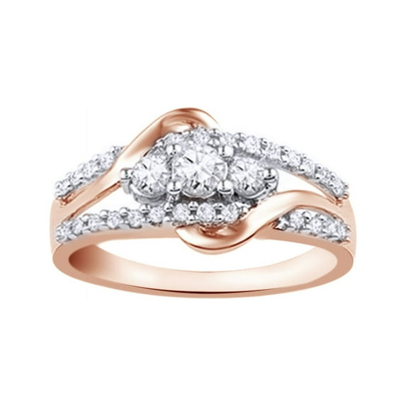 AFFY White Natural Diamond Three-Stone Fashion Ring In 10k Rose Gold (0.5 Cttw)