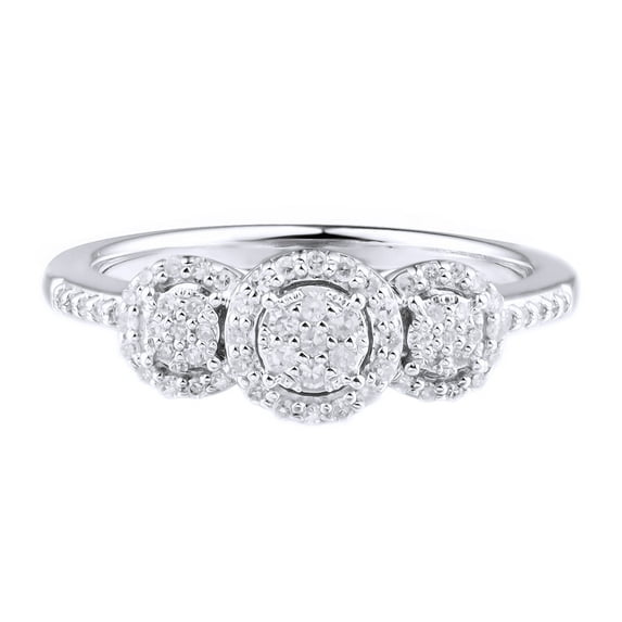 AFFY White Natural Diamond Three-Stone Fashion Ring In 10k White Gold (0.25 Cttw)