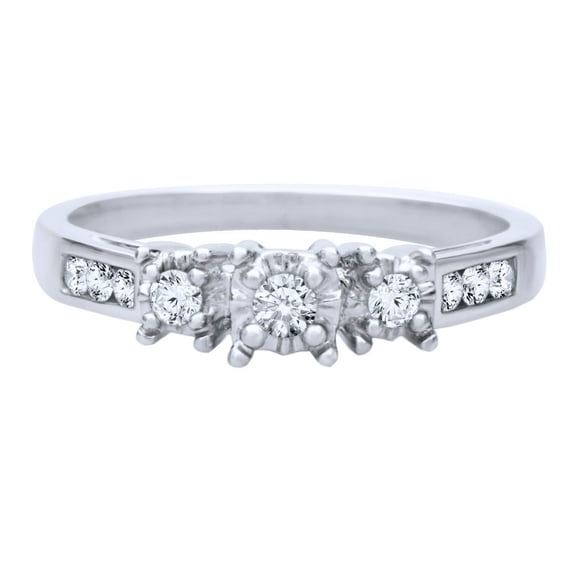 AFFY White Natural Diamond Three-Stone Fashion Ring In 10k White Gold (0.25 Cttw)