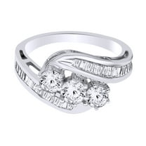 AFFY White Natural Diamond Three-Stone Fashion Ring In 10k White Gold (1.25 Cttw)