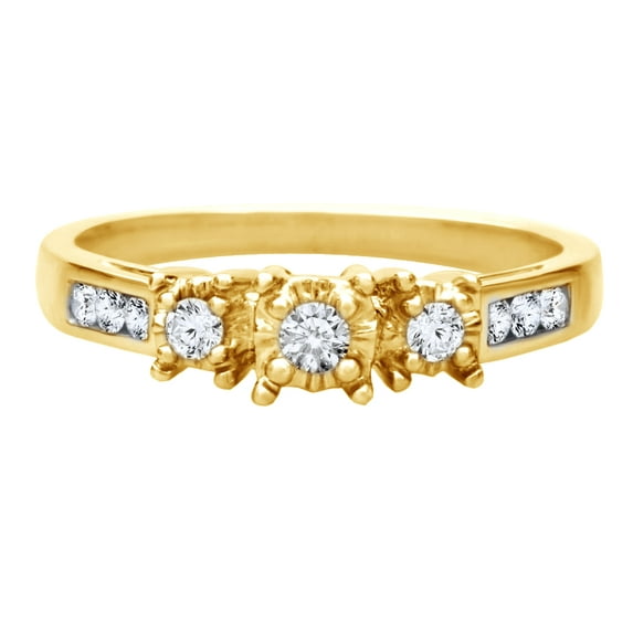 AFFY White Natural Diamond Three-Stone Fashion Ring In 10k Yellow Gold (0.25 Cttw)