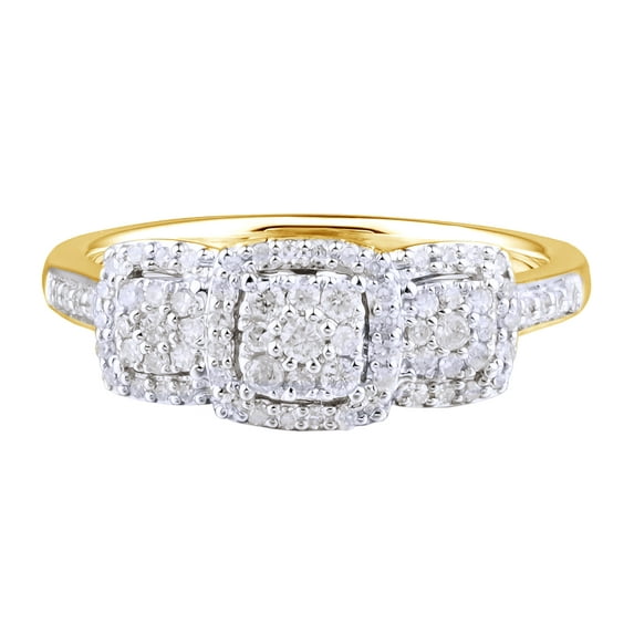 AFFY White Natural Diamond Three-Stone Fashion Ring In 10k Yellow Gold (0.33 Cttw)
