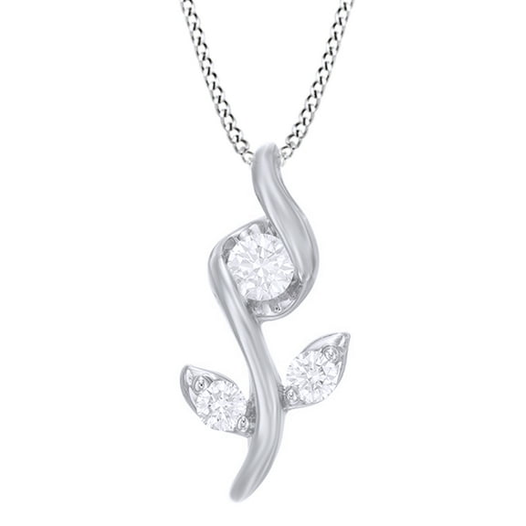 AFFY White Natural Diamond Three Stone Flower Pendant Necklace in 14K Solid White Gold (0.5 Ct)