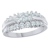 White Natural Diamond Three Stone Flower Ring in 10k White Gold