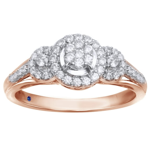 AFFY White Natural Diamond Three Stone Frame Promise Ring in 10k Rose Gold
