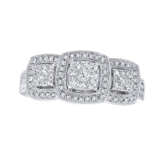 AFFY White Natural Diamond Three-Stone Framed Ring In 10k White Gold (0.5 Cttw)