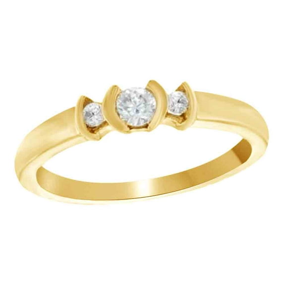 AFFY White Natural Diamond Three Stone Promise Ring In 10k Yellow Gold (0.2 Cttw)