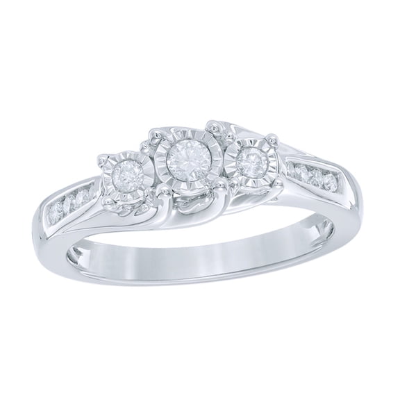 AFFY White Natural Diamond Three Stone Promise Ring in 10k White Gold