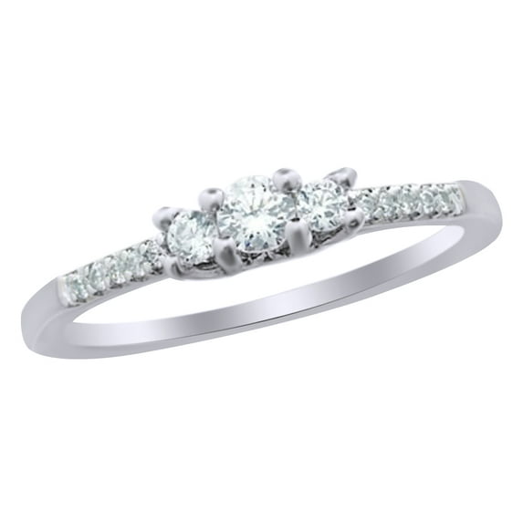 AFFY White Natural Diamond Three Stone Ring In 10k White Gold (0.33 Cttw)