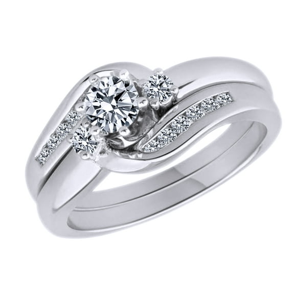 AFFY White Natural Diamond Three Stone Ring In 10k White Gold (0.5 Cttw)