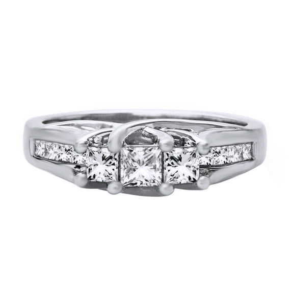 AFFY White Natural Diamond Three-Stone Ring In 10k White Gold (1 Cttw)