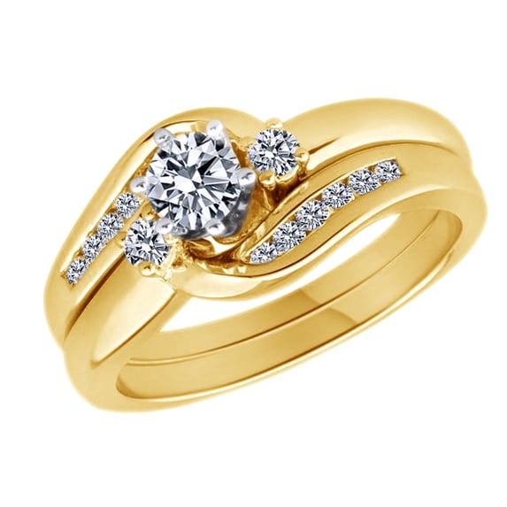 AFFY White Natural Diamond Three Stone Ring In 10k Yellow Gold (0.5 Cttw)