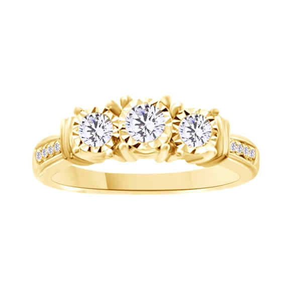 AFFY White Natural Diamond Three Stone Ring In 10k Yellow Gold (0.5 Cttw)