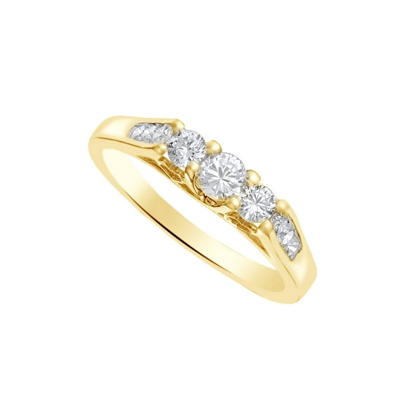 AFFY White Natural Diamond Three-Stone Ring In 10k Yellow Gold (0.5 Cttw)