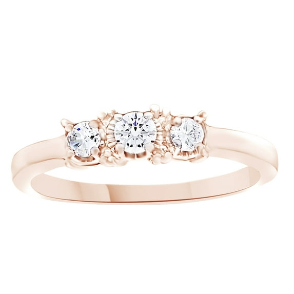 AFFY White Natural Diamond Three Stone Ring In 14k Rose Gold (0.24 Cttw)