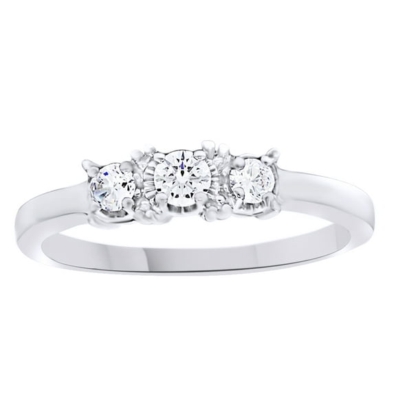 AFFY White Natural Diamond Three Stone Ring In 14k White Gold (0.24 Cttw)