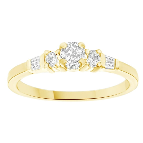 AFFY White Natural Diamond Three Stone Ring In 14k Yellow Gold (0.5 Cttw)