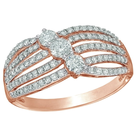 AFFY White Natural Diamond Three Stone Slant Ring in 10k Rose Gold By