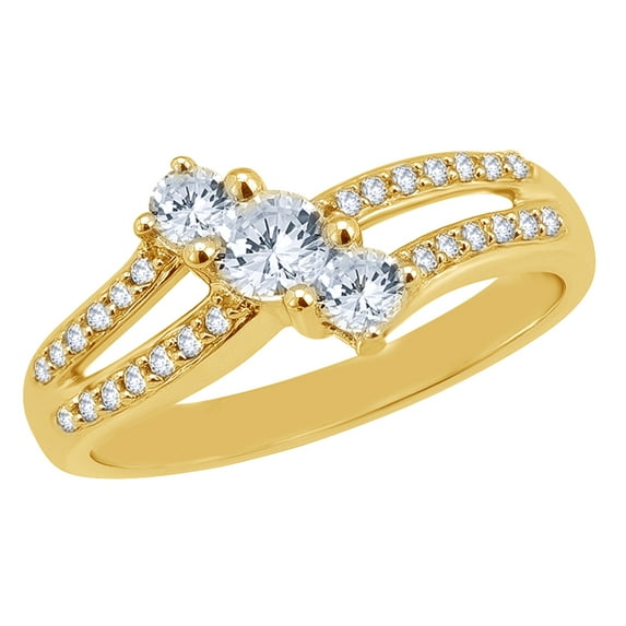 AFFY White Natural Diamond Three Stone Slant Ring in 10k Yellow Gold By