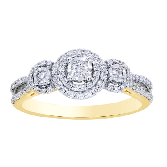 AFFY White Natural Diamond Three Stone Split Shank Ring in 10k Yellow Gold (0.33 Cttw)