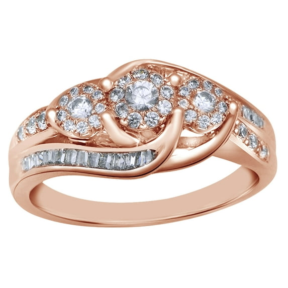 AFFY White Natural Diamond Three Stone Swirl Promise Ring in 10k Rose Gold